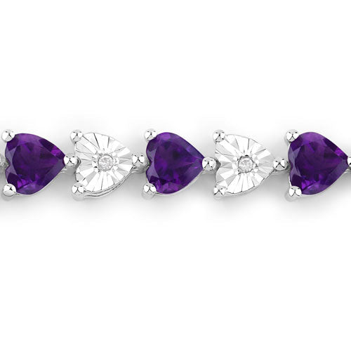 Bids.com 6.59 Carat Genuine Amethyst and White Diamond .925 Sterling Silver Bracelet Bracelets