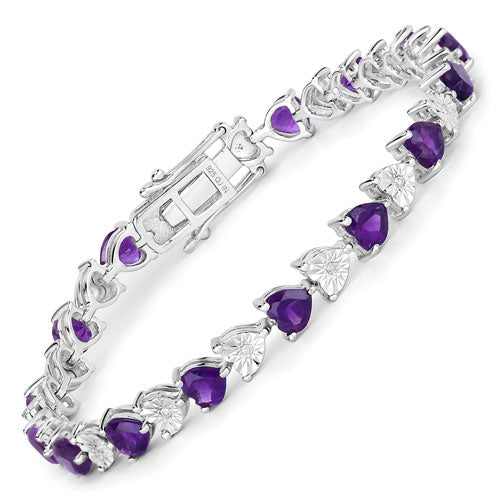 Bids.com 6.59 Carat Genuine Amethyst and White Diamond .925 Sterling Silver Bracelet Bracelets