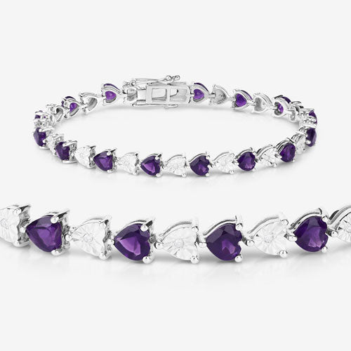Bids.com 6.59 Carat Genuine Amethyst and White Diamond .925 Sterling Silver Bracelet Bracelets