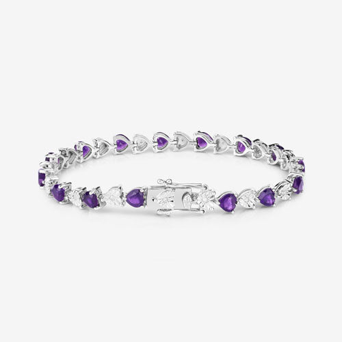 Bids.com 6.59 Carat Genuine Amethyst and White Diamond .925 Sterling Silver Bracelet Bracelets