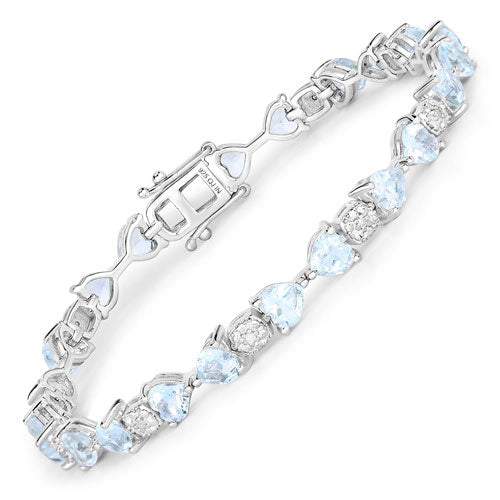 Bids.com 7.36 Carat Genuine Aquamarine and White Diamond .925 Sterling Silver Bracelet Bracelets