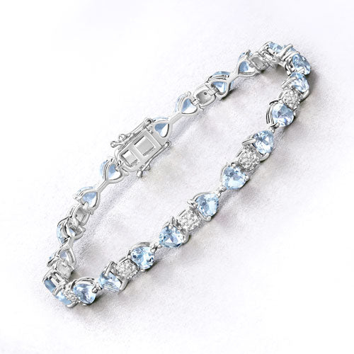 Bids.com 7.36 Carat Genuine Aquamarine and White Diamond .925 Sterling Silver Bracelet Bracelets