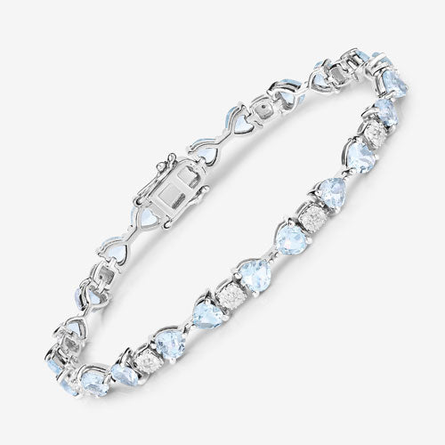 Bids.com 7.36 Carat Genuine Aquamarine and White Diamond .925 Sterling Silver Bracelet Bracelets