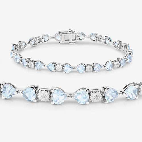 Bids.com 7.36 Carat Genuine Aquamarine and White Diamond .925 Sterling Silver Bracelet Bracelets