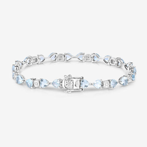 Bids.com 7.36 Carat Genuine Aquamarine and White Diamond .925 Sterling Silver Bracelet Bracelets