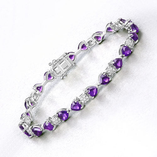 Bids.com 9.56 Carat Genuine Amethyst and White Diamond .925 Sterling Silver Bracelet Bracelets