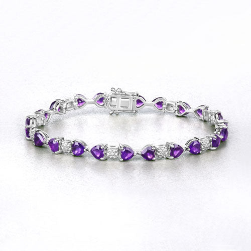 Bids.com 9.56 Carat Genuine Amethyst and White Diamond .925 Sterling Silver Bracelet Bracelets