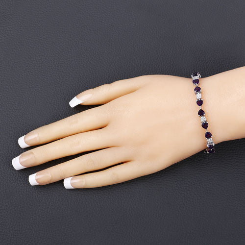 Bids.com 9.56 Carat Genuine Amethyst and White Diamond .925 Sterling Silver Bracelet Bracelets