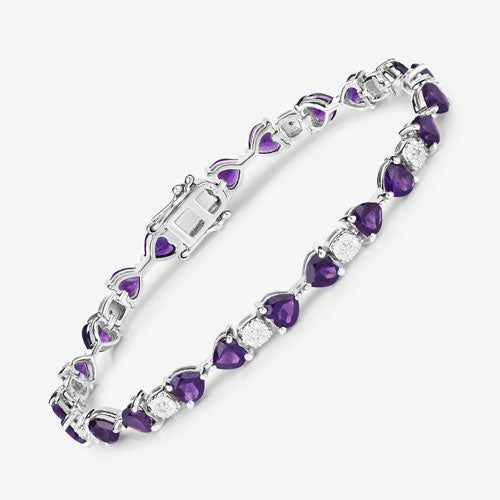 Bids.com 9.56 Carat Genuine Amethyst and White Diamond .925 Sterling Silver Bracelet Bracelets