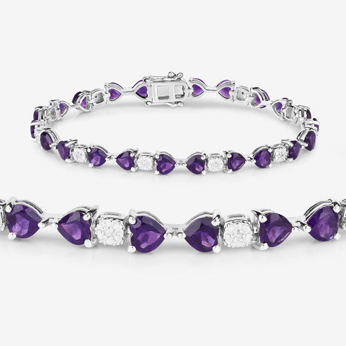 Bids.com 9.56 Carat Genuine Amethyst and White Diamond .925 Sterling Silver Bracelet Bracelets