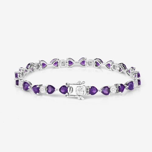 Bids.com 9.56 Carat Genuine Amethyst and White Diamond .925 Sterling Silver Bracelet Bracelets