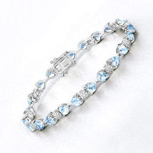 Bids.com 11.10 Carat Genuine Blue Topaz and White Diamond .925 Sterling Silver Bracelet Bracelets