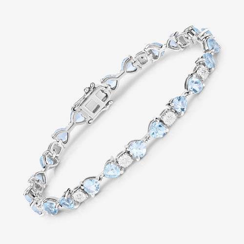Bids.com 11.10 Carat Genuine Blue Topaz and White Diamond .925 Sterling Silver Bracelet Bracelets