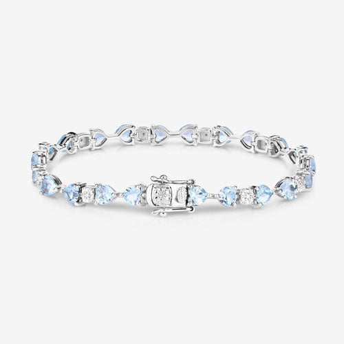 Bids.com 11.10 Carat Genuine Blue Topaz and White Diamond .925 Sterling Silver Bracelet Bracelets