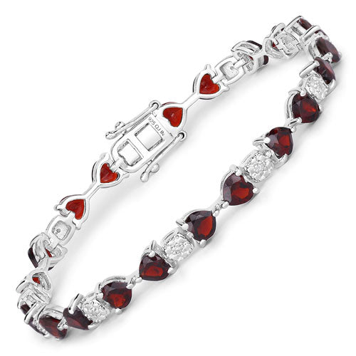 Bids.com 11.10 Carat Genuine Garnet and White Diamond .925 Sterling Silver Bracelet Bracelets