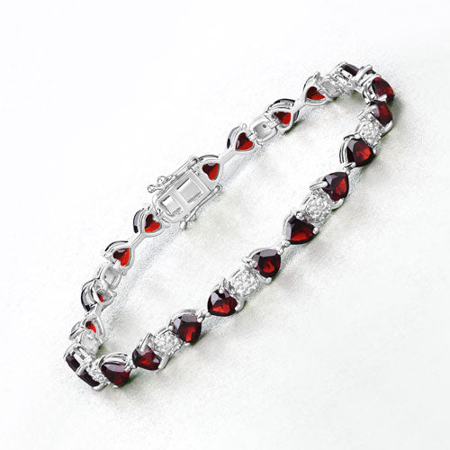 Bids.com 11.10 Carat Genuine Garnet and White Diamond .925 Sterling Silver Bracelet Bracelets