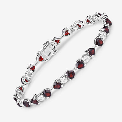 Bids.com 11.10 Carat Genuine Garnet and White Diamond .925 Sterling Silver Bracelet Bracelets