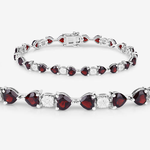 Bids.com 11.10 Carat Genuine Garnet and White Diamond .925 Sterling Silver Bracelet Bracelets
