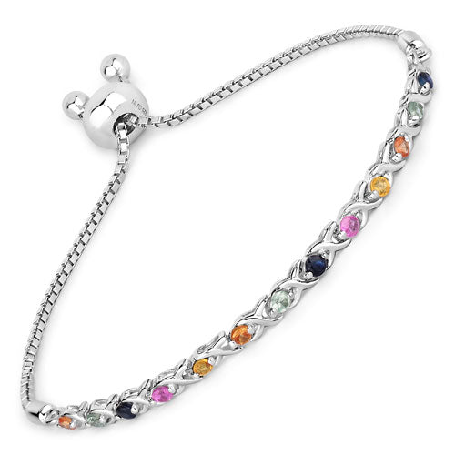 Bids.com 0.88 Carat Genuine Multi Sapphire .925 Sterling Silver Bracelet Bracelets