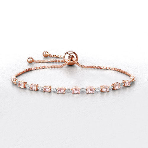 Bids.com 1.38 Carat Genuine Morganite and White Diamond .925 Sterling Silver Bracelet Bracelets