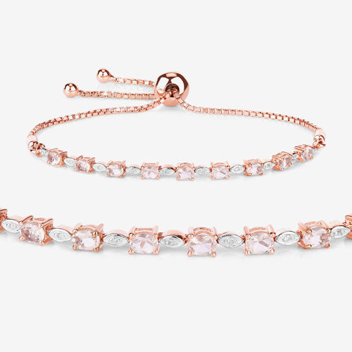 Bids.com 1.38 Carat Genuine Morganite and White Diamond .925 Sterling Silver Bracelet Bracelets