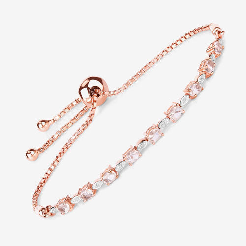Bids.com 1.38 Carat Genuine Morganite and White Diamond .925 Sterling Silver Bracelet Bracelets