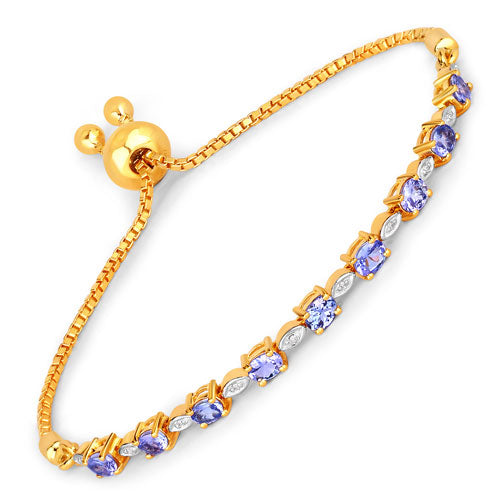 Bids.com 1.56 Carat Genuine Tanzanite and White Diamond .925 Sterling Silver Bracelet Bracelets