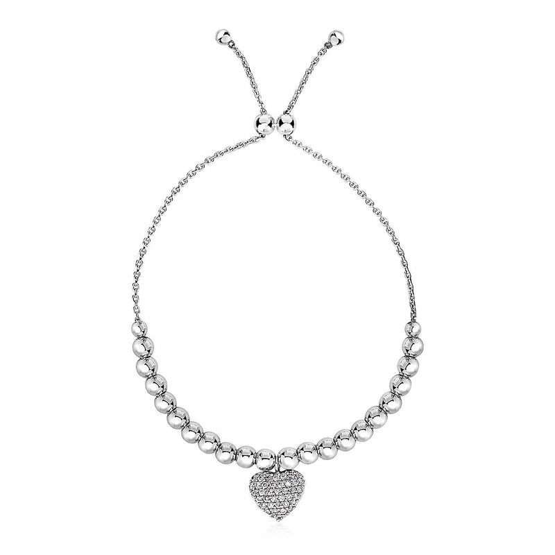 Bids.com Adjustable Bead Bracelet with Round Charm and Cubic Zirconias in Sterling Silver Bracelets