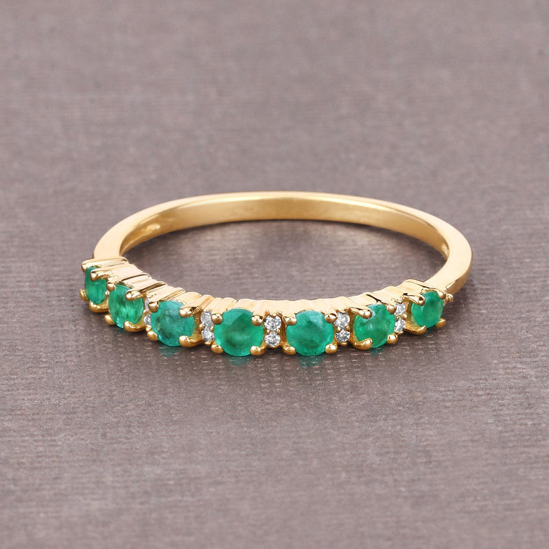 Bids.com 0.41 Carat Genuine Zambian Emerald and White Diamond 14K Yellow Gold Ring Rings