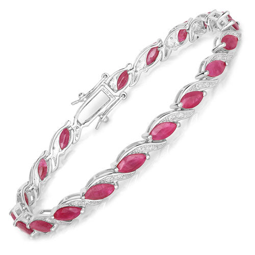 Bids.com 7.78 Carat Genuine Ruby and White Diamond 10K White Gold Bracelet Bracelets