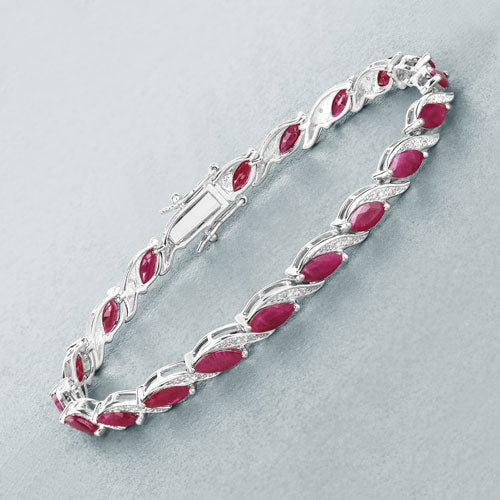 Bids.com 7.78 Carat Genuine Ruby and White Diamond 10K White Gold Bracelet Bracelets
