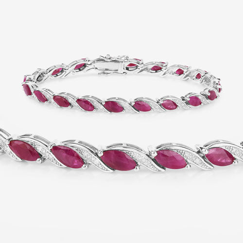 Bids.com 7.78 Carat Genuine Ruby and White Diamond 10K White Gold Bracelet Bracelets
