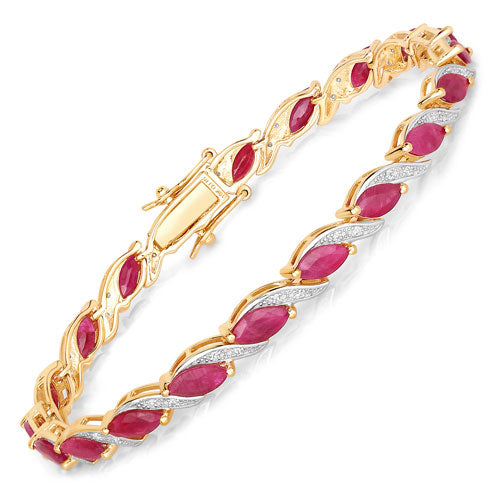 Bids.com 7.78 Carat Genuine Ruby and White Diamond 10K Yellow Gold Bracelet Bracelets