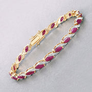 Bids.com 7.78 Carat Genuine Ruby and White Diamond 10K Yellow Gold Bracelet Bracelets