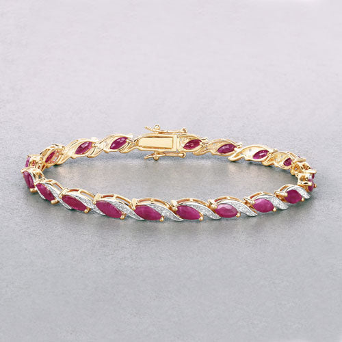 Bids.com 7.78 Carat Genuine Ruby and White Diamond 10K Yellow Gold Bracelet Bracelets