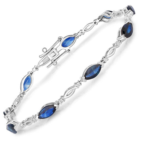 Bids.com 5.58 Carat Genuine Blue Sapphire and White Diamond 14K White Gold Bracelet Bracelets