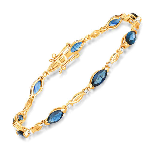 Bids.com 5.58 Carat Genuine Blue Sapphire and White Diamond 14K Yellow Gold Bracelet Bracelets