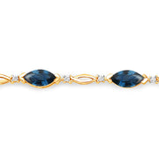 Bids.com 5.58 Carat Genuine Blue Sapphire and White Diamond 14K Yellow Gold Bracelet Bracelets