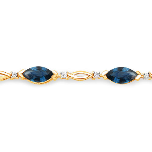 Bids.com 5.58 Carat Genuine Blue Sapphire and White Diamond 14K Yellow Gold Bracelet Bracelets