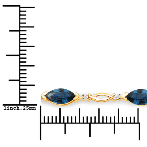 Bids.com 5.58 Carat Genuine Blue Sapphire and White Diamond 14K Yellow Gold Bracelet Bracelets