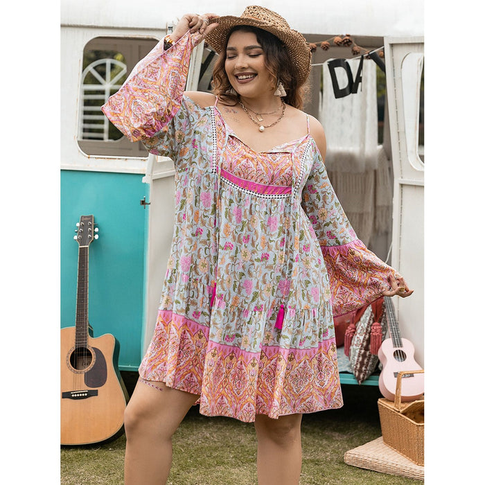 Plus Size Printed Long Sleeve Mini Dress