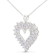 Bids.com 925 Sterling Silver 4.0 Cttw Diamond Two Row Open Heart 18" Pendant Necklace (I-J Color, I2-I3 Clarity) Necklaces