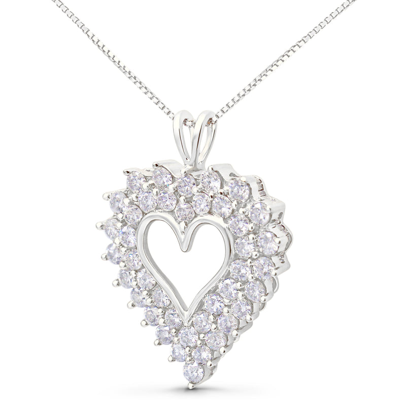 Bids.com 925 Sterling Silver 4.0 Cttw Diamond Two Row Open Heart 18" Pendant Necklace (I-J Color, I2-I3 Clarity) Necklaces