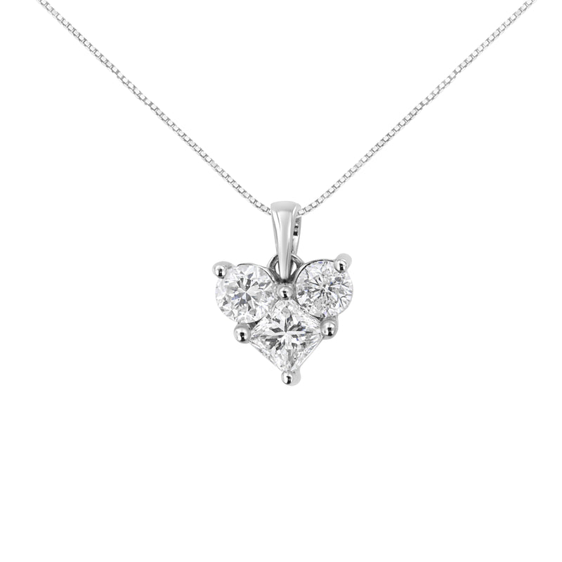 Bids.com 10K White Gold 1.0 Cttw Round-Cut and Princess-Cut Diamond Heart Shaped 18" Pendant Necklace (H-I Color, SI2-I1 Clarity) Necklaces