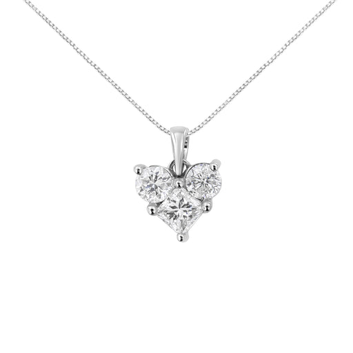 Bids.com 10K White Gold 1.0 Cttw Round-Cut and Princess-Cut Diamond Heart Shaped 18" Pendant Necklace (H-I Color, SI2-I1 Clarity) Necklaces