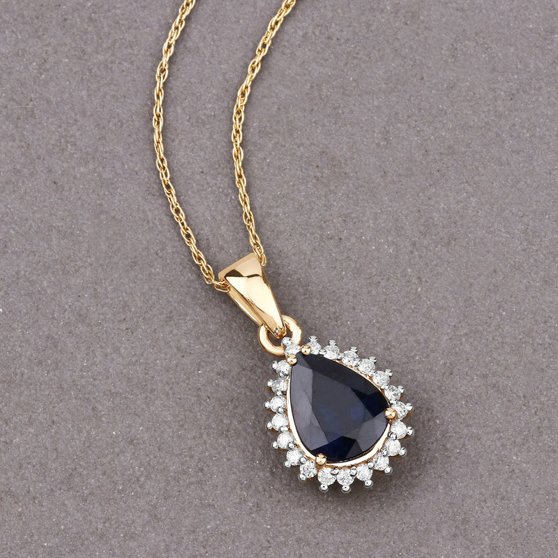 Bids.com 2.09 Carat Genuine Blue Sapphire and White Diamond 14K Yellow Gold Pendant Pendants