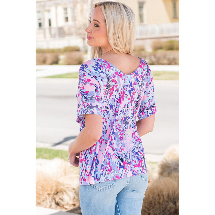 Printed V-Neck Short Sleeve T-Shirt