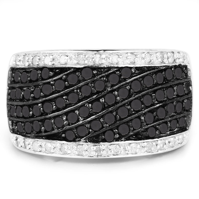 Bids.com 0.79 Carat Genuine Black Diamond and White Diamond .925 Sterling Silver Ring Rings