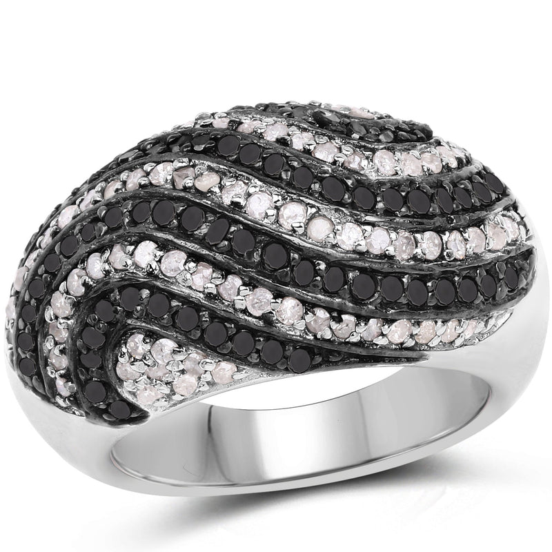 Bids.com 1.26 Carat Genuine Black Diamond and White Diamond .925 Sterling Silver Ring Rings