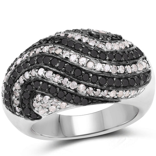 Bids.com 1.26 Carat Genuine Black Diamond and White Diamond .925 Sterling Silver Ring Rings